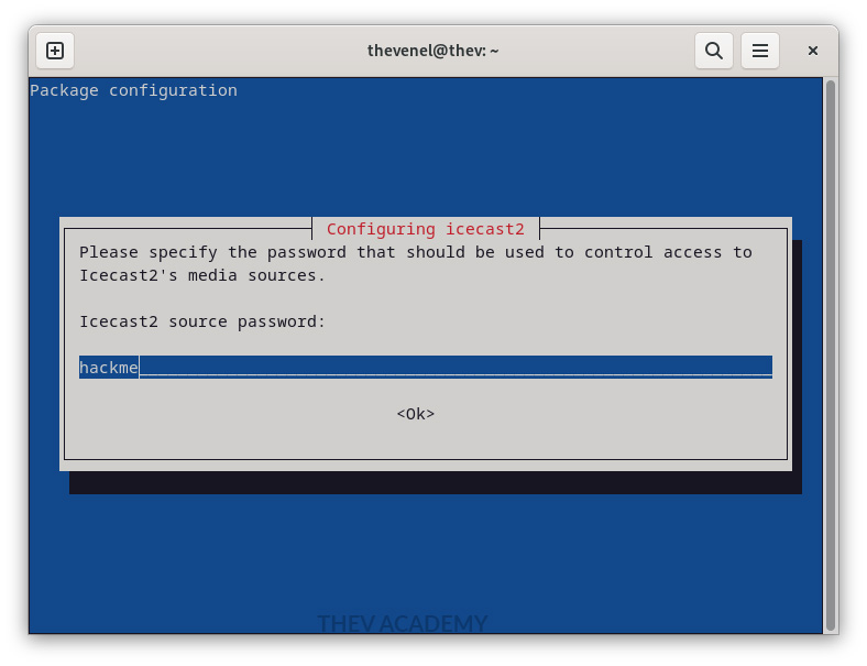 Default hackme password for icecast tutorial Thev academy